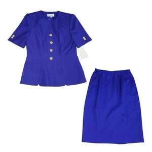 Elegant Blue Blazer And Skirt  with Gold Accents